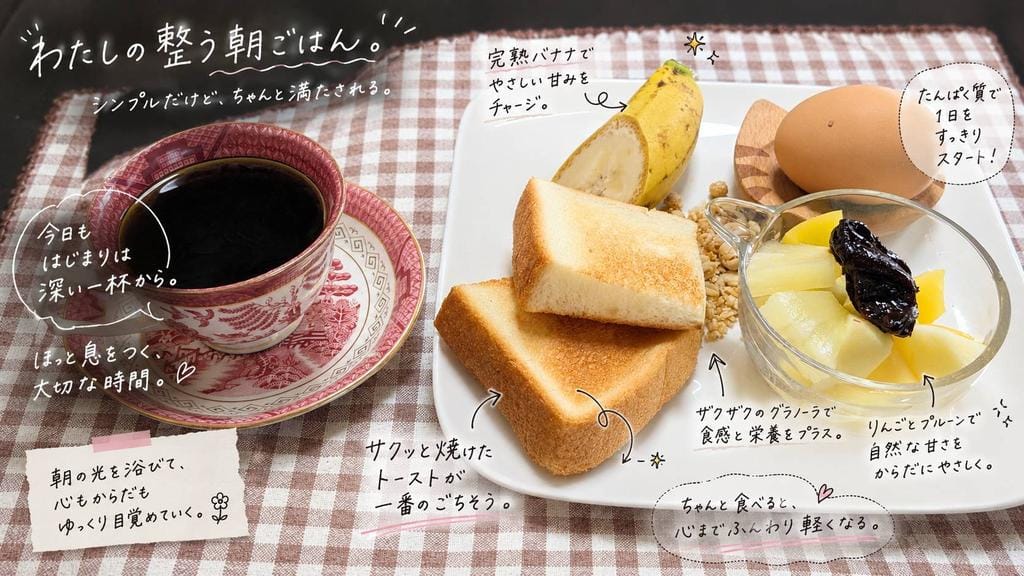 日式手写风格早餐日记社媒配图