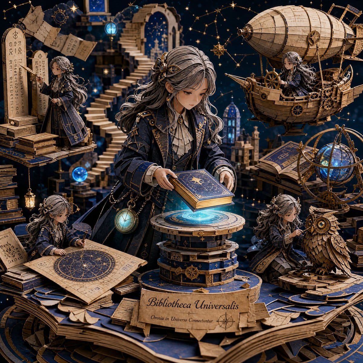 3D纸艺宇宙图书馆立体模型场景