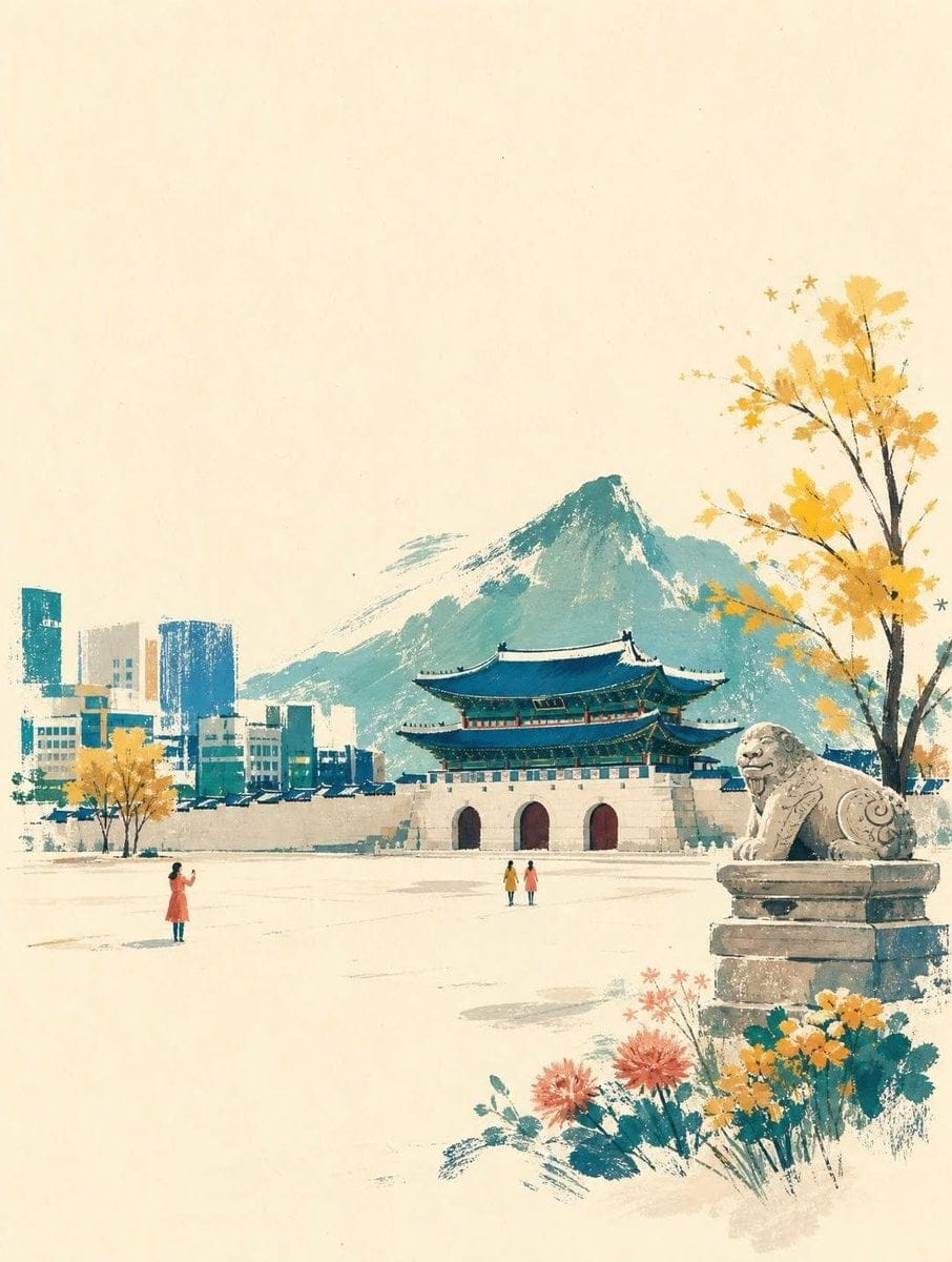 留白手绘风城市文化地标插画