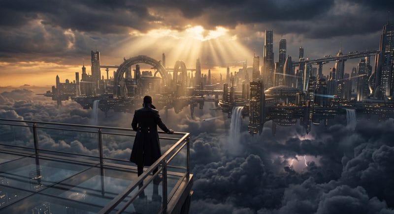 云端悬浮都市科幻电影概念场景