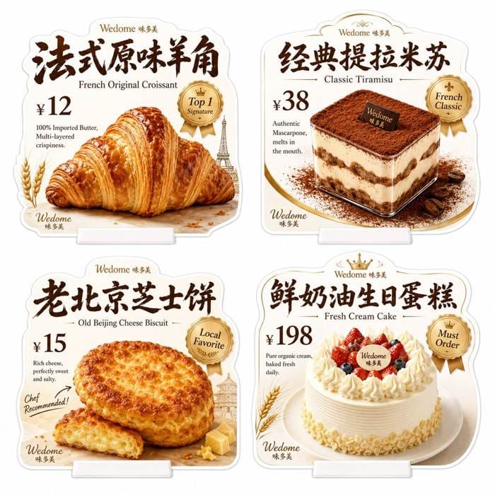 法式烘焙门店异形桌牌四宫格陈列