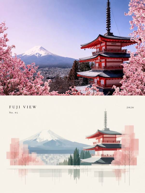 实景×几何抽象对折：极简建筑展览海报
