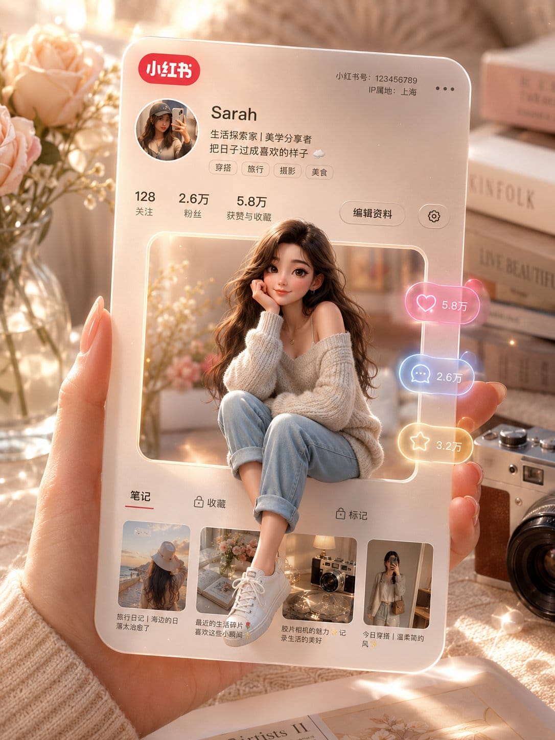 3D 小红书个人资料卡