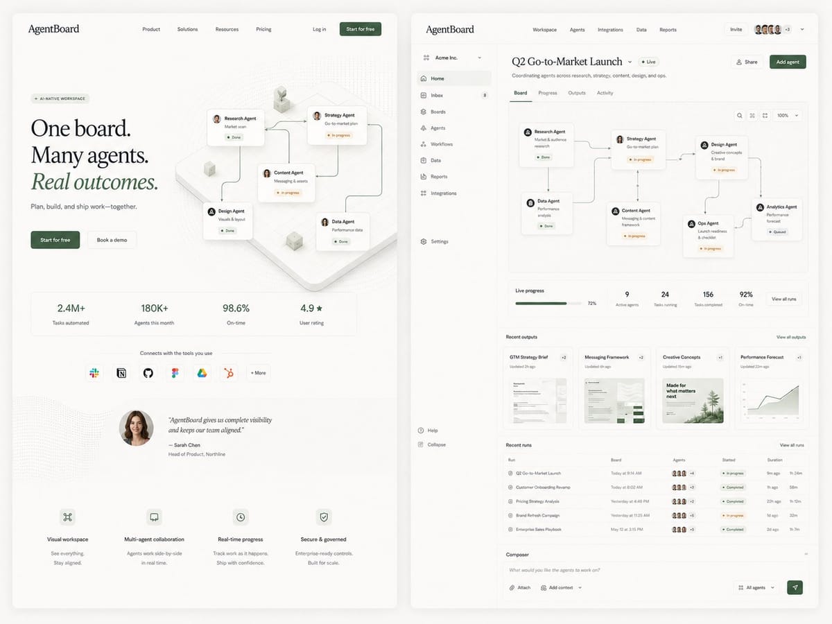 AgentBoard SaaS 落地页与仪表盘 UI
