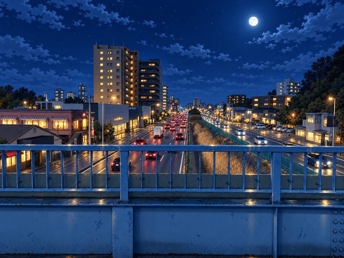 Moonlit Rainy City Overpass
