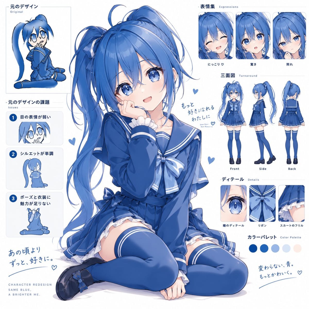 蓝色系动漫角色重设计展示页