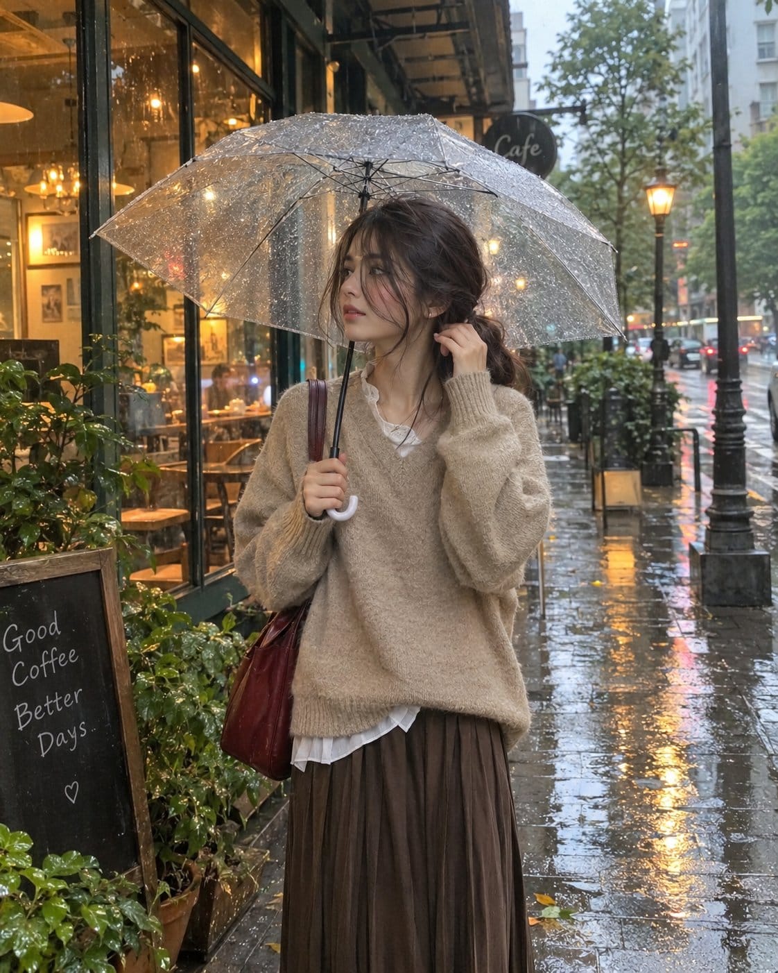 雨天咖啡馆人像提示词