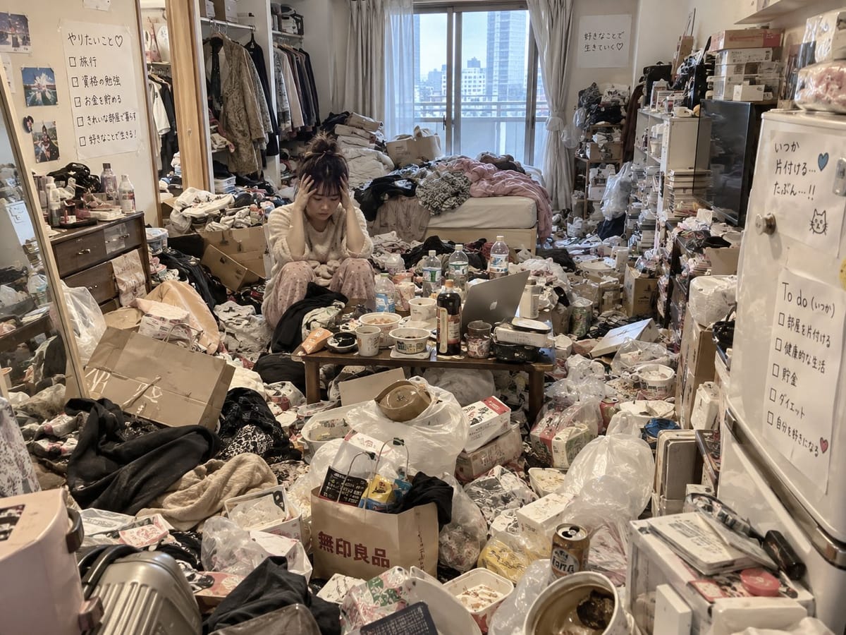 凌乱公寓中绝望的女性