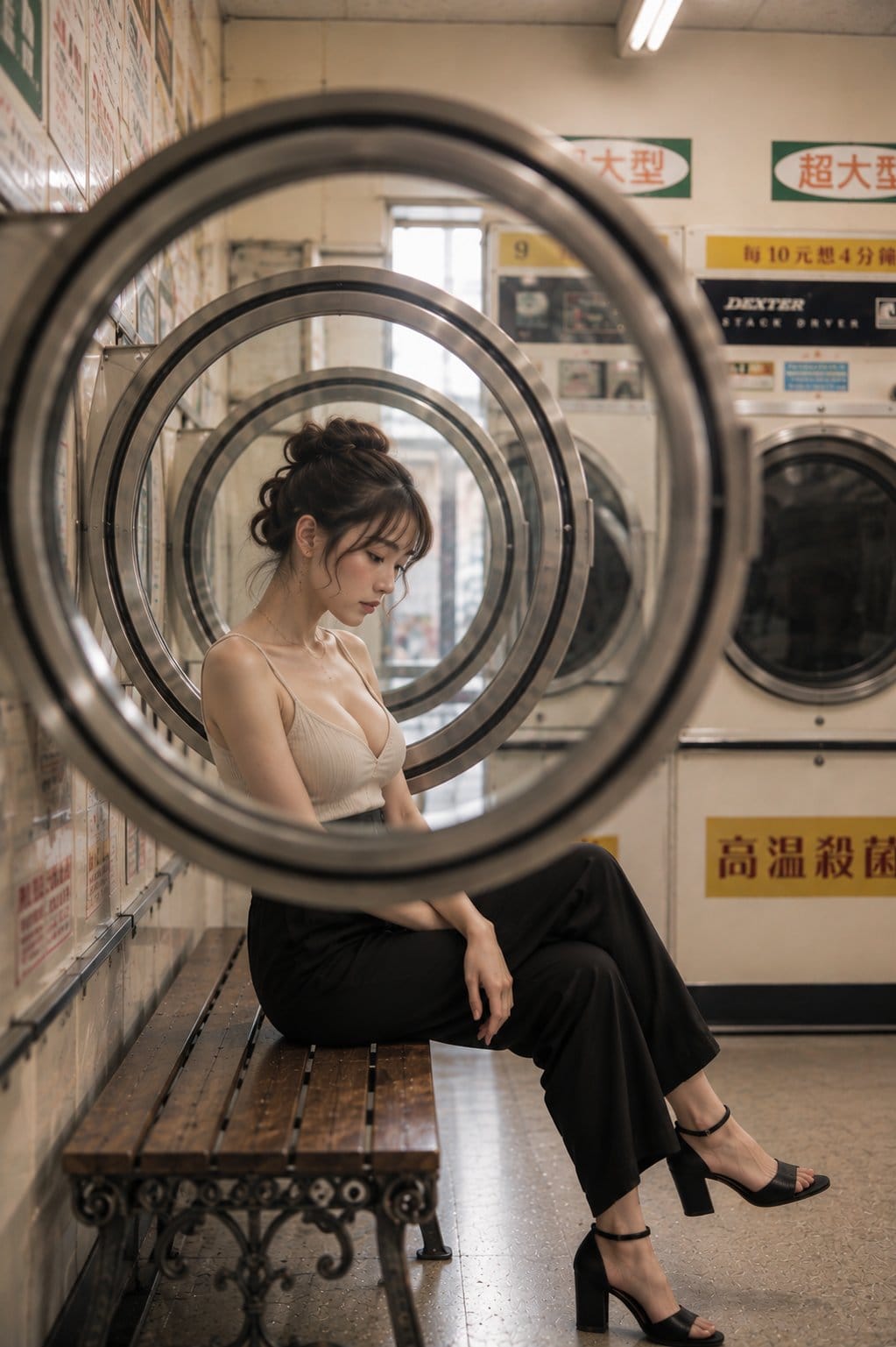 洗衣店等待场景提示词