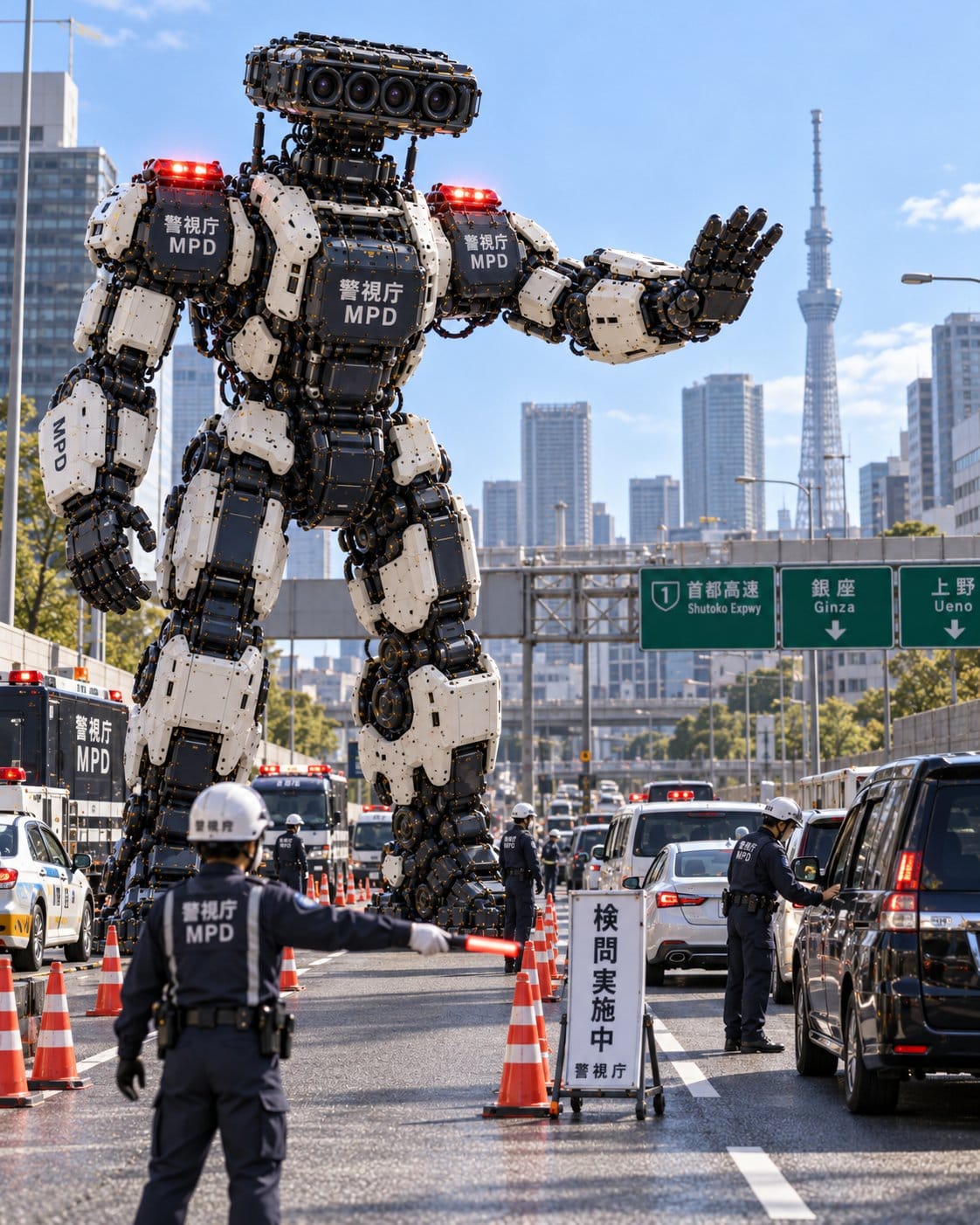 东京警方巨型机器人检查站
