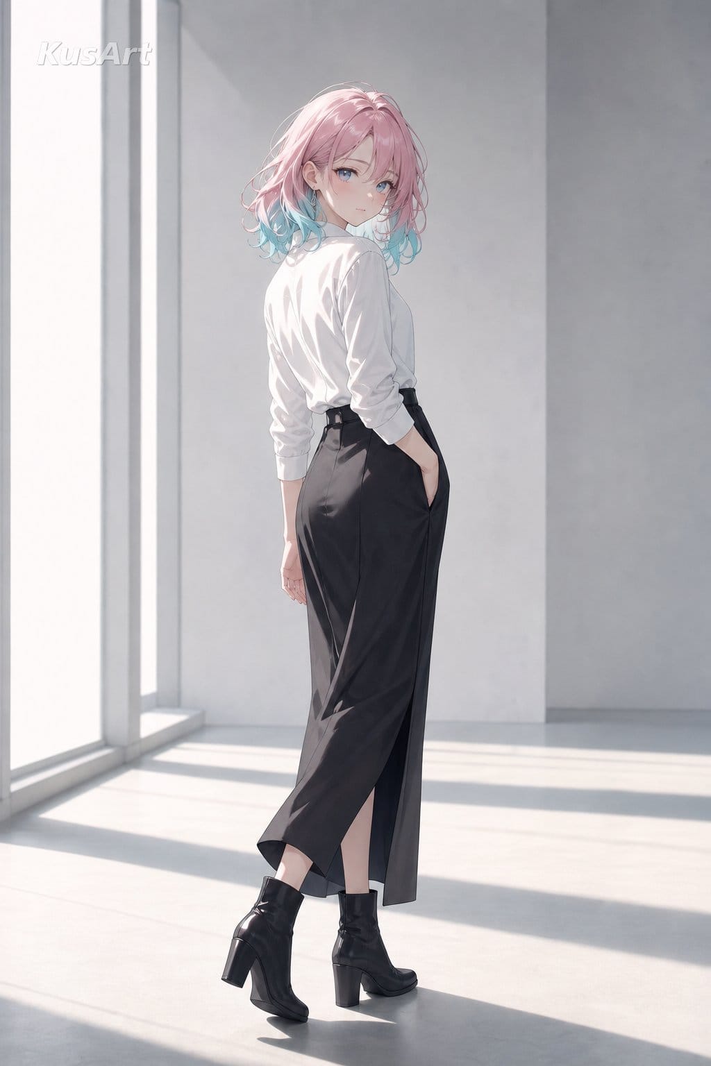 交叉腿时尚姿势的动漫女孩