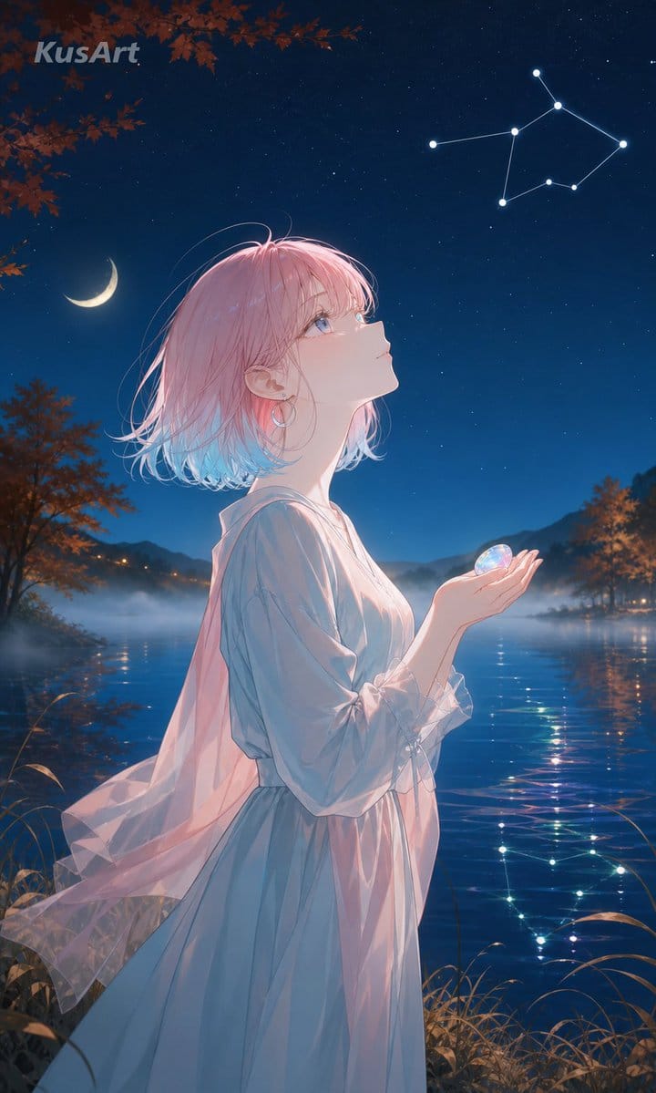 Libra Constellation Girl Holding Opal