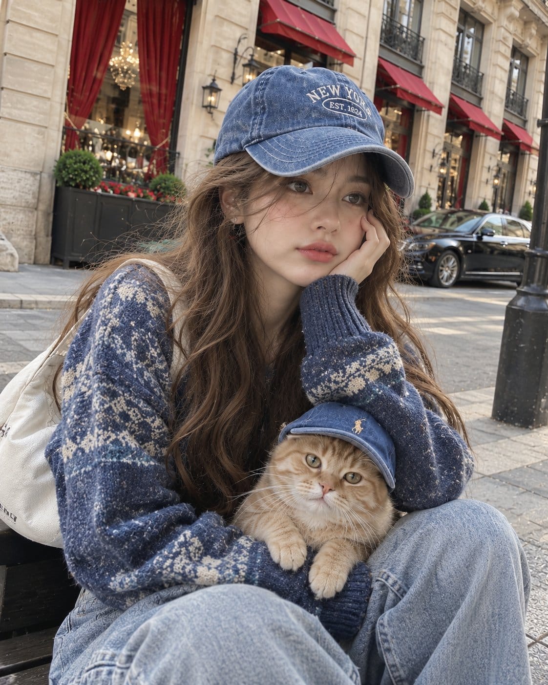 戴同款帽子的街头猫咪自拍