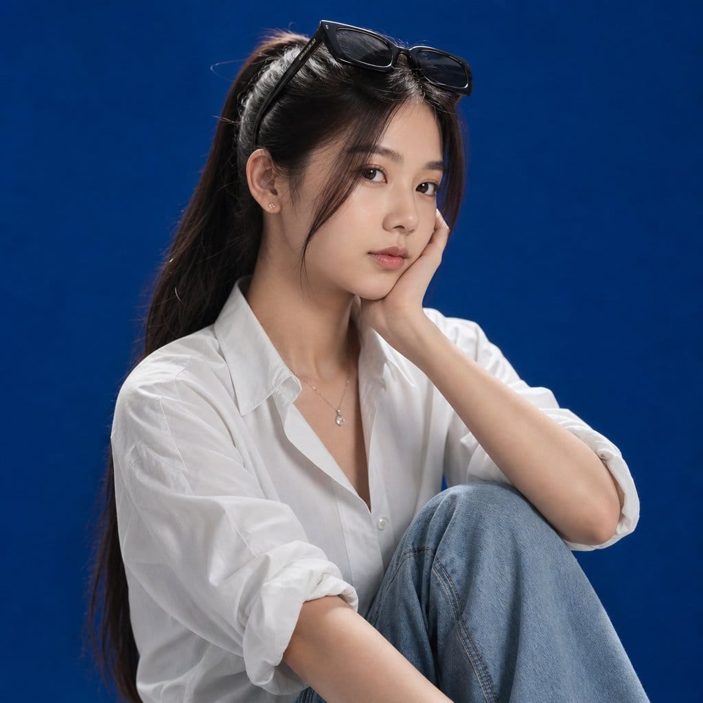 戴墨镜女性的影棚人像