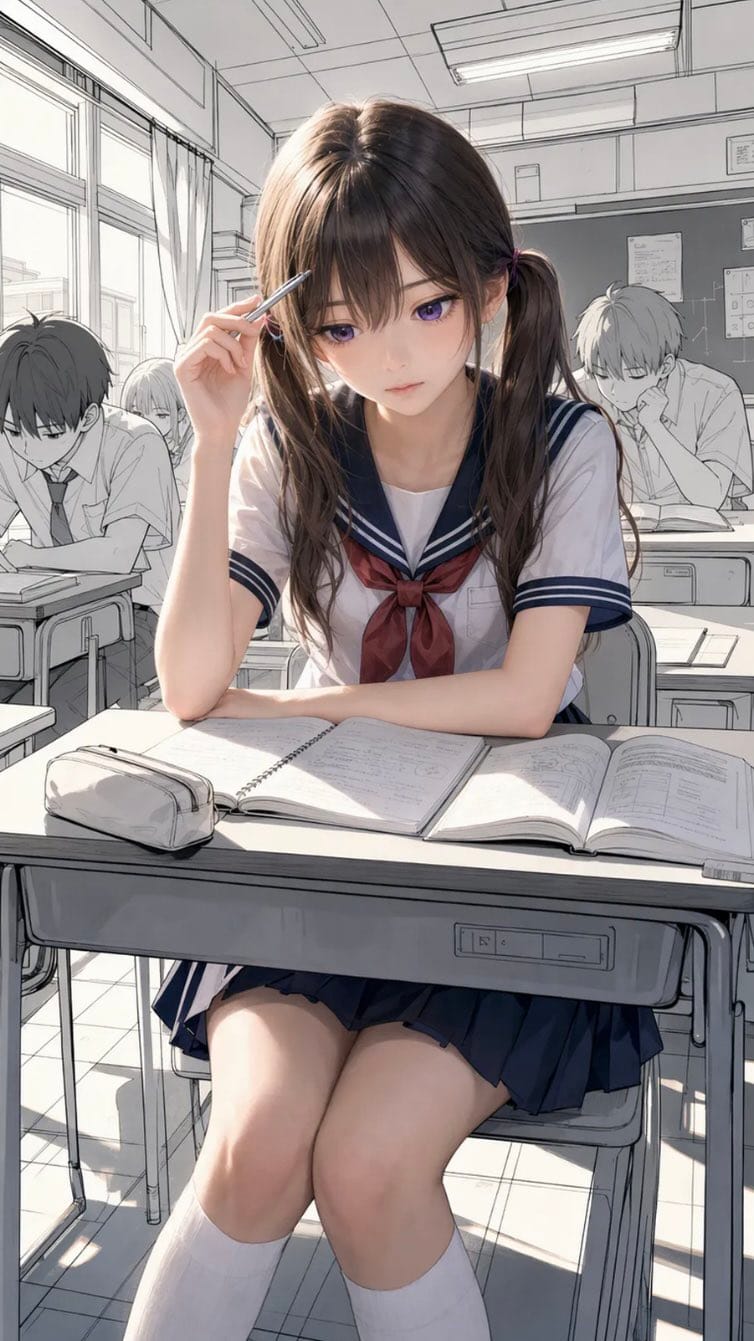 素描教室中的半写实动漫少女