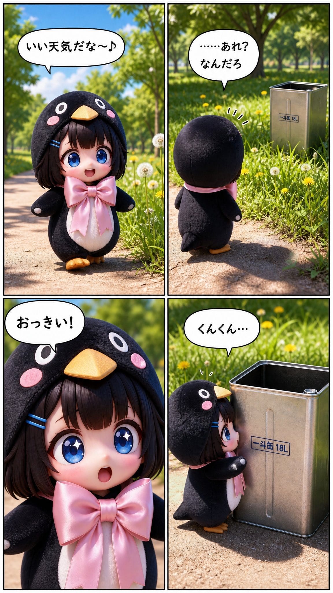可爱企鹅女孩四格漫画