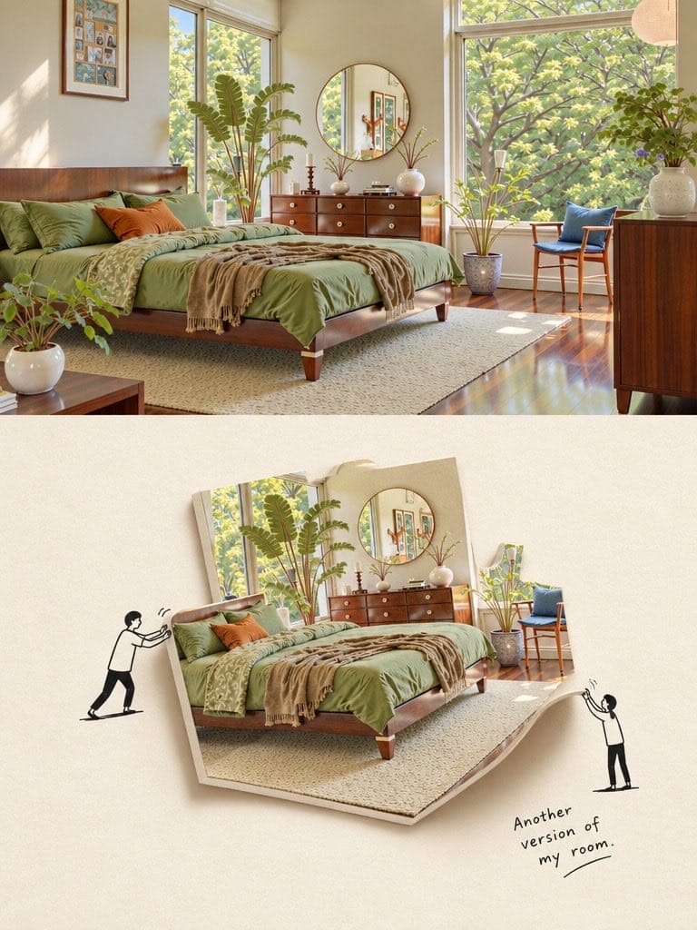 带有悬浮纸片剪影的 3D 剪贴簿构图