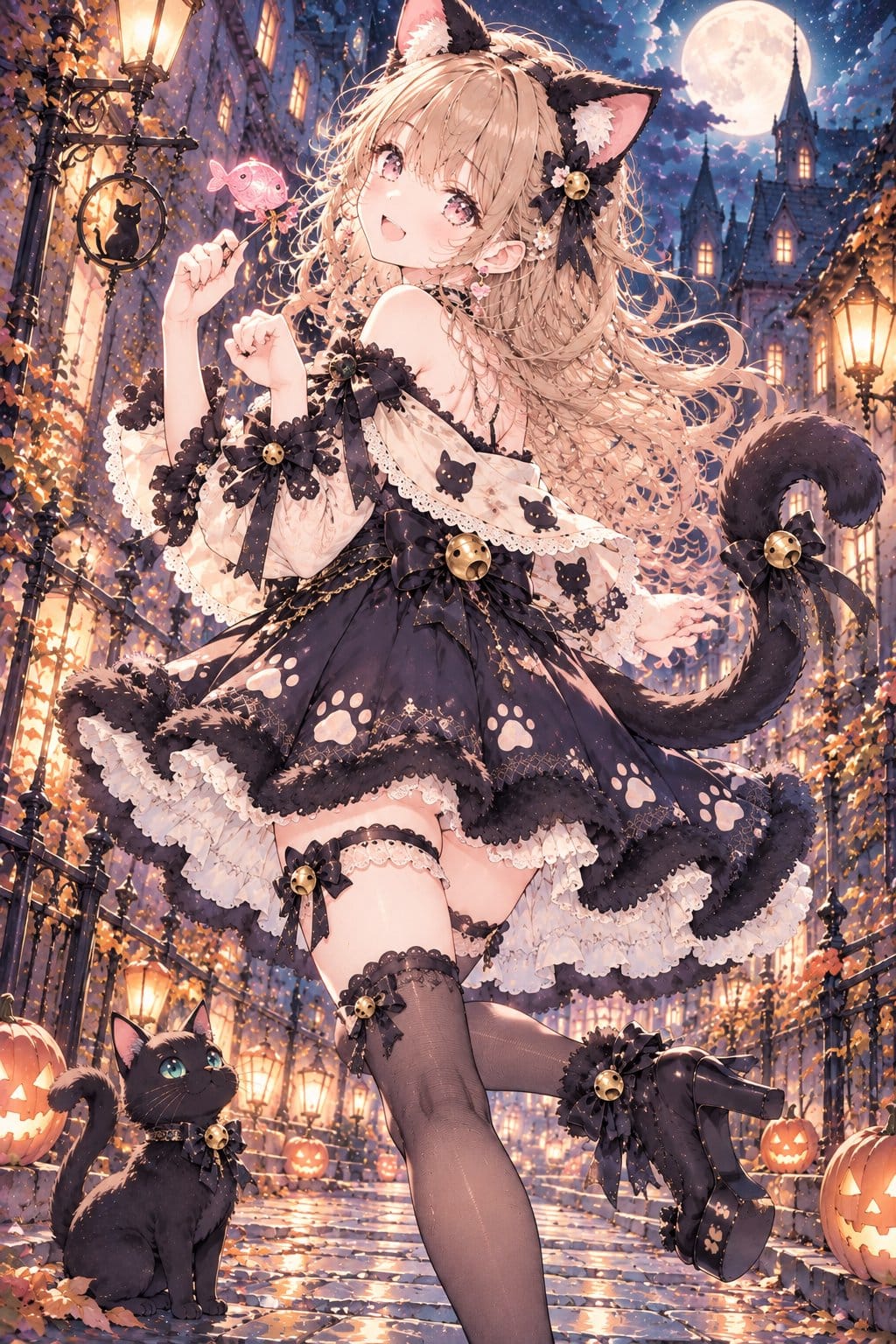 黑猫万圣节连衣裙动漫少女
