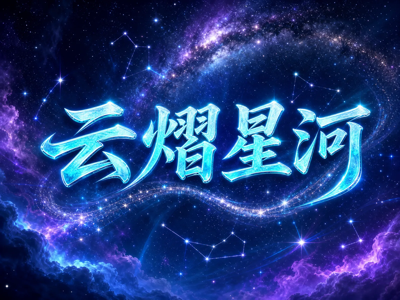生成云熠星河应援大旗，字体要青色，背景要星河主题，可以先去全网查找相关图片
