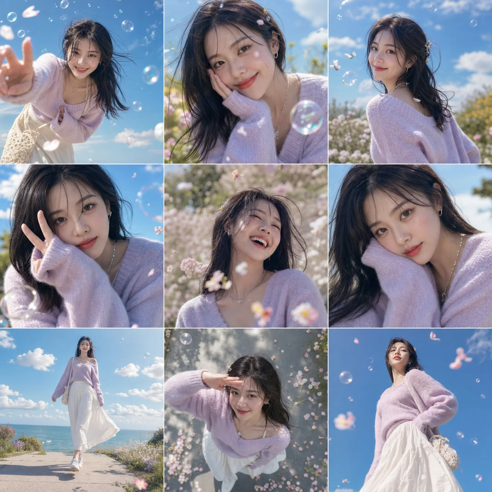 A vibrant 3×3 grid photo collage contain