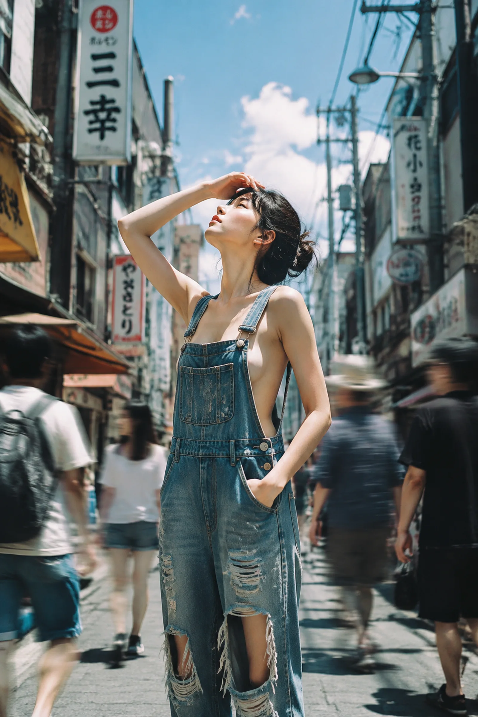 真夏の都会を舞台にした映画の宣伝用スチール。ドキュメンタリー写真とファッションエ
