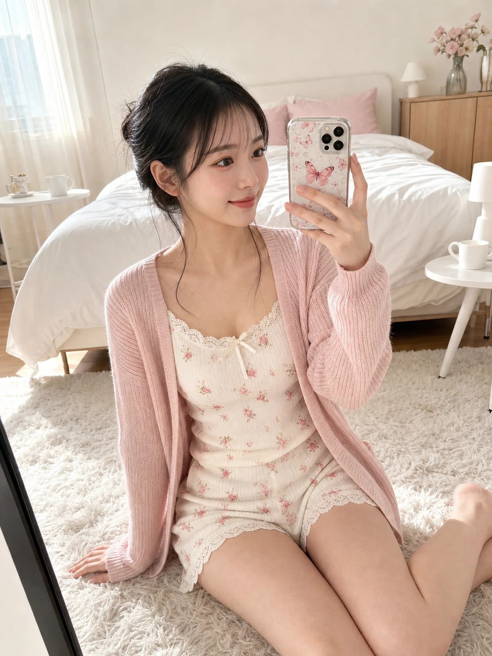 朝光の鏡セルフィー