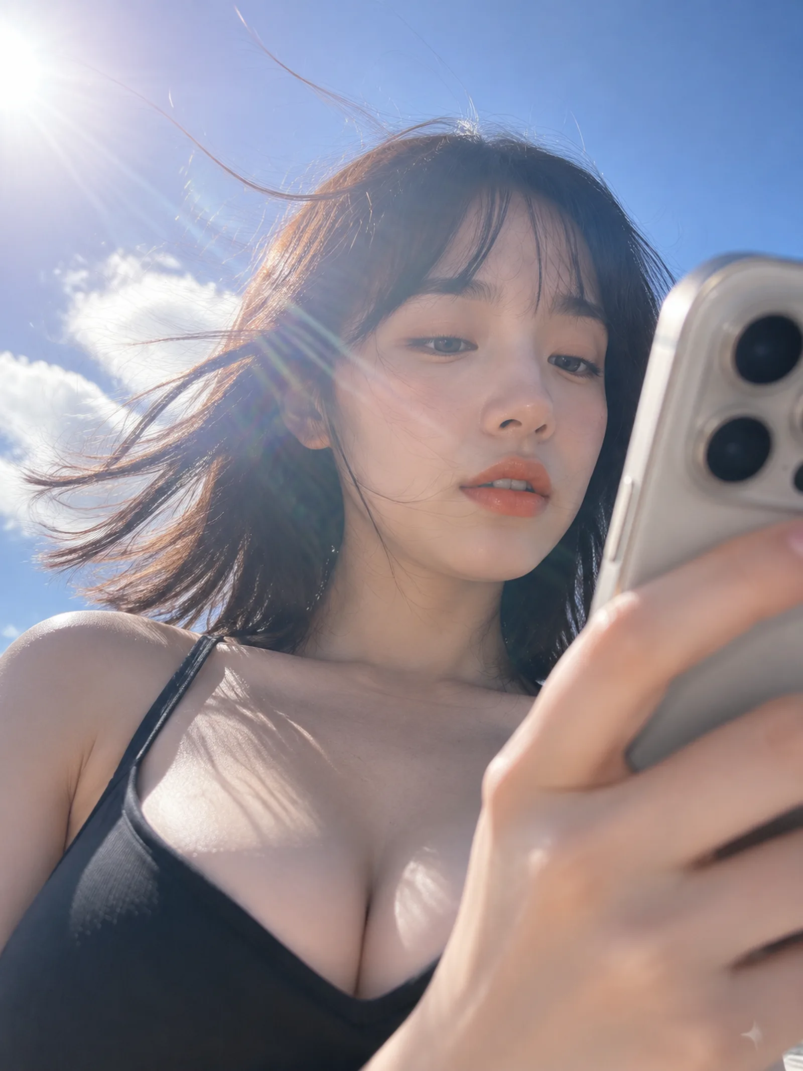 A young adult East Asian woman stands be