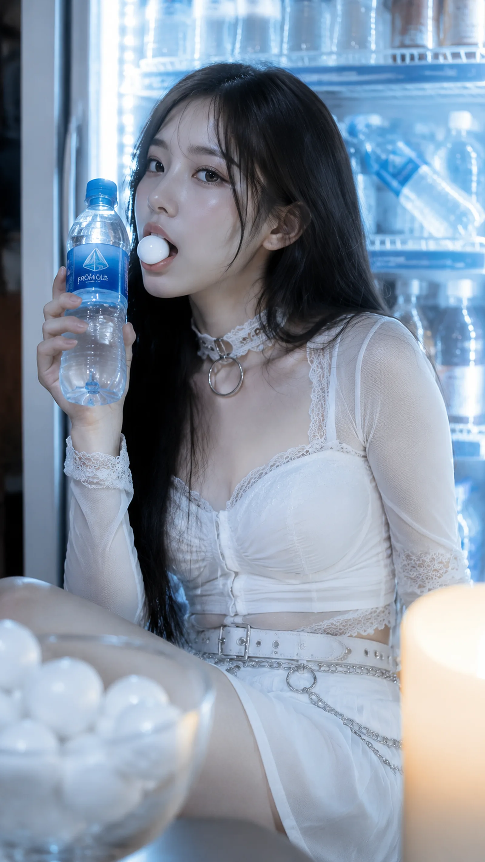 一张9:16竖构图照片，画面主体是一位二十五岁左右、肤色极白、留着天然黑长发（脸