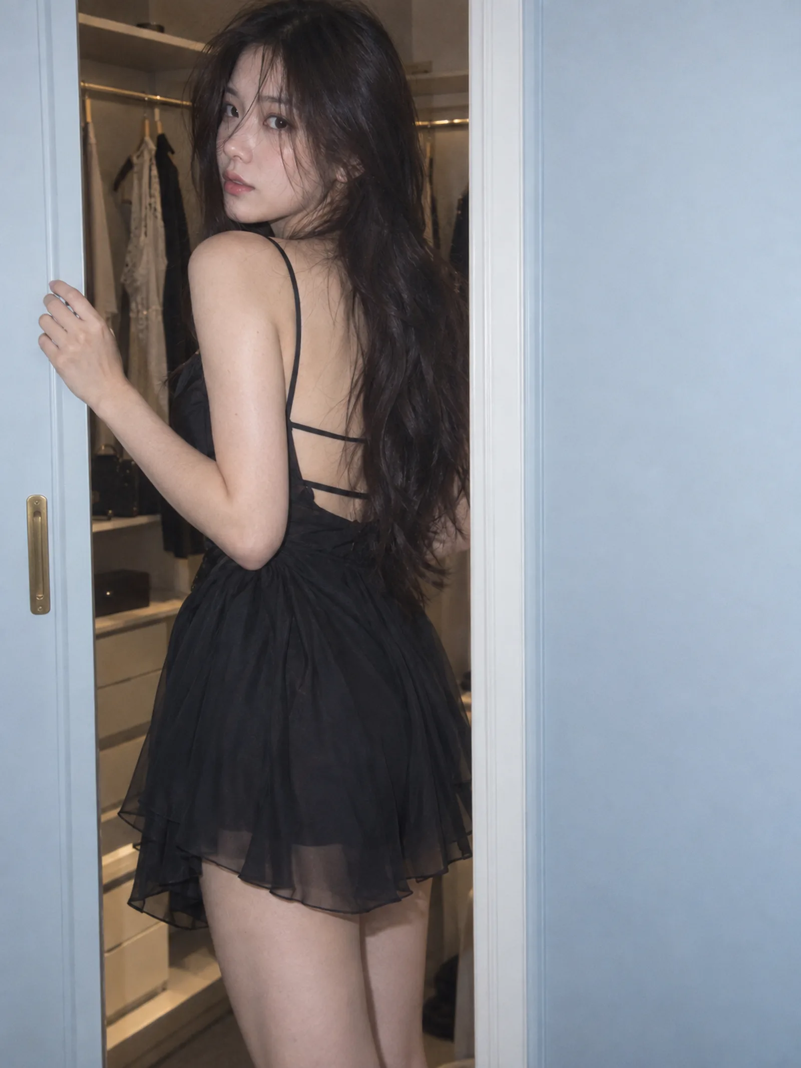A candid, atmospheric back-view fashion 