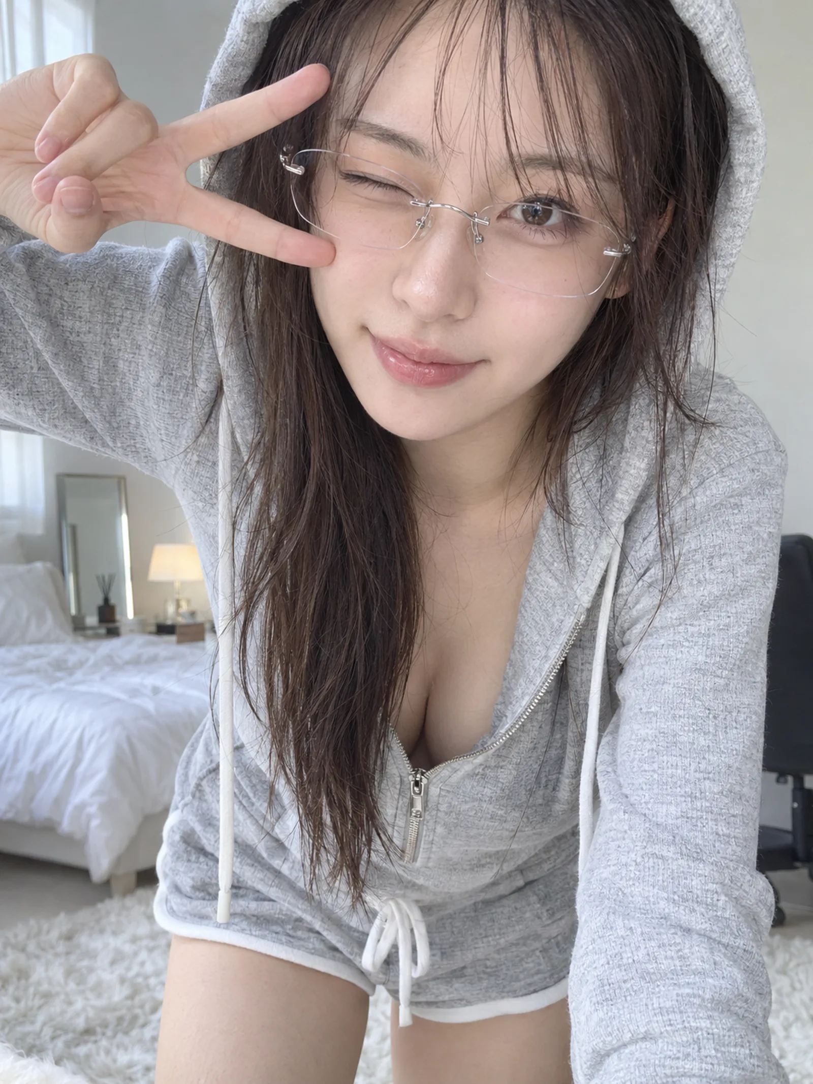 眼鏡越しの朝ウインク