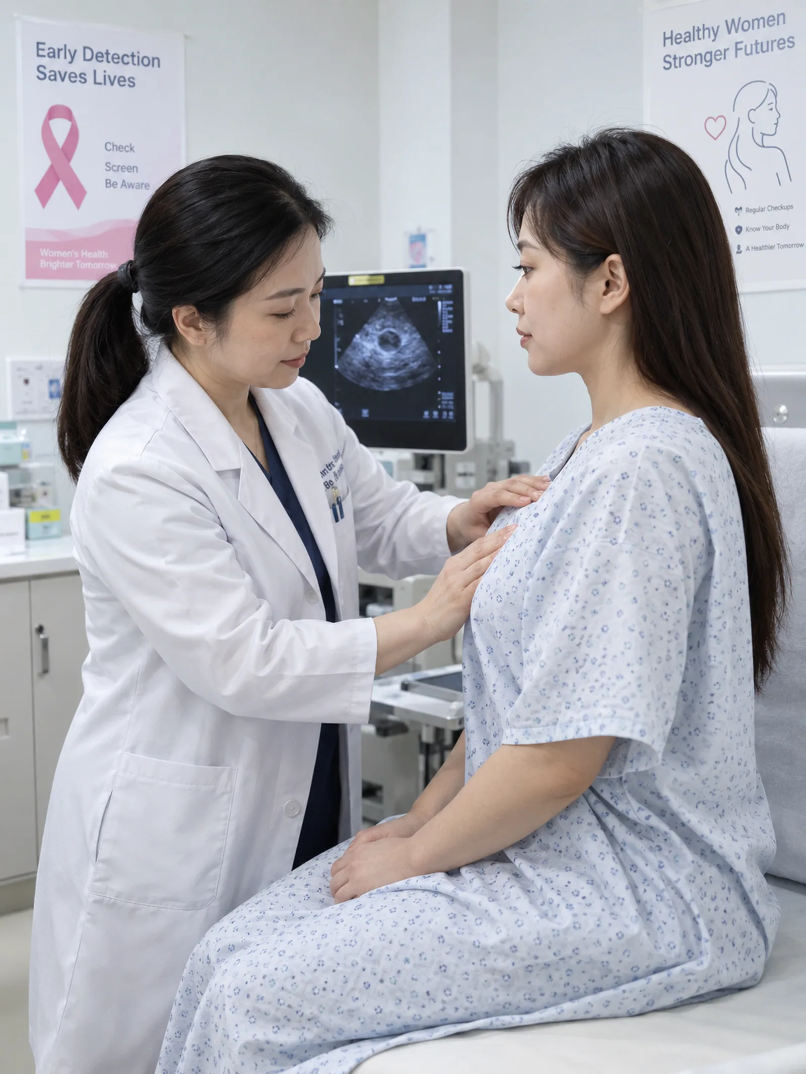 3:4纵向长条、乳房肿块检查、从侧面构图、侧脸、SFW
