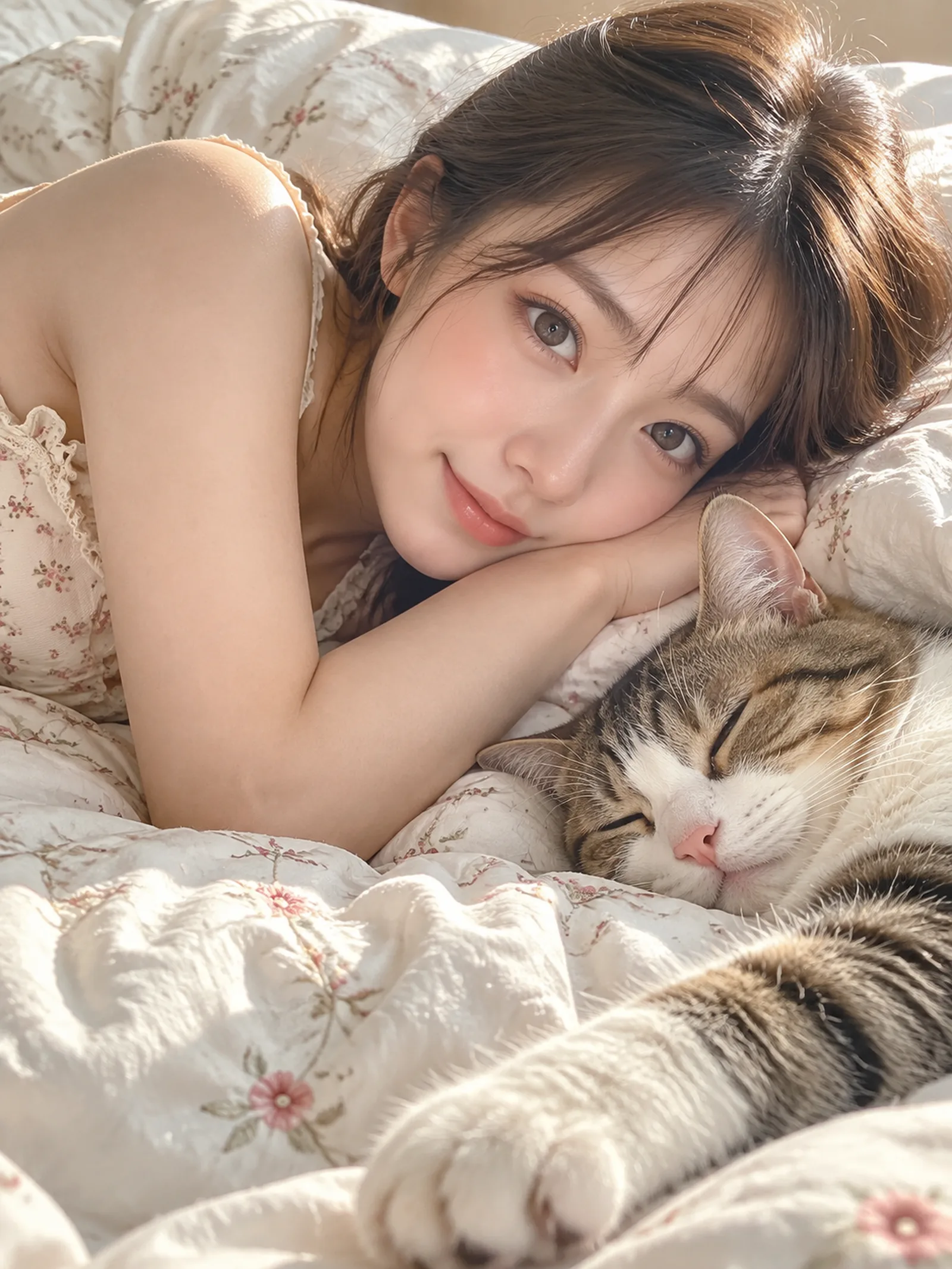 猫とならんで朝の光