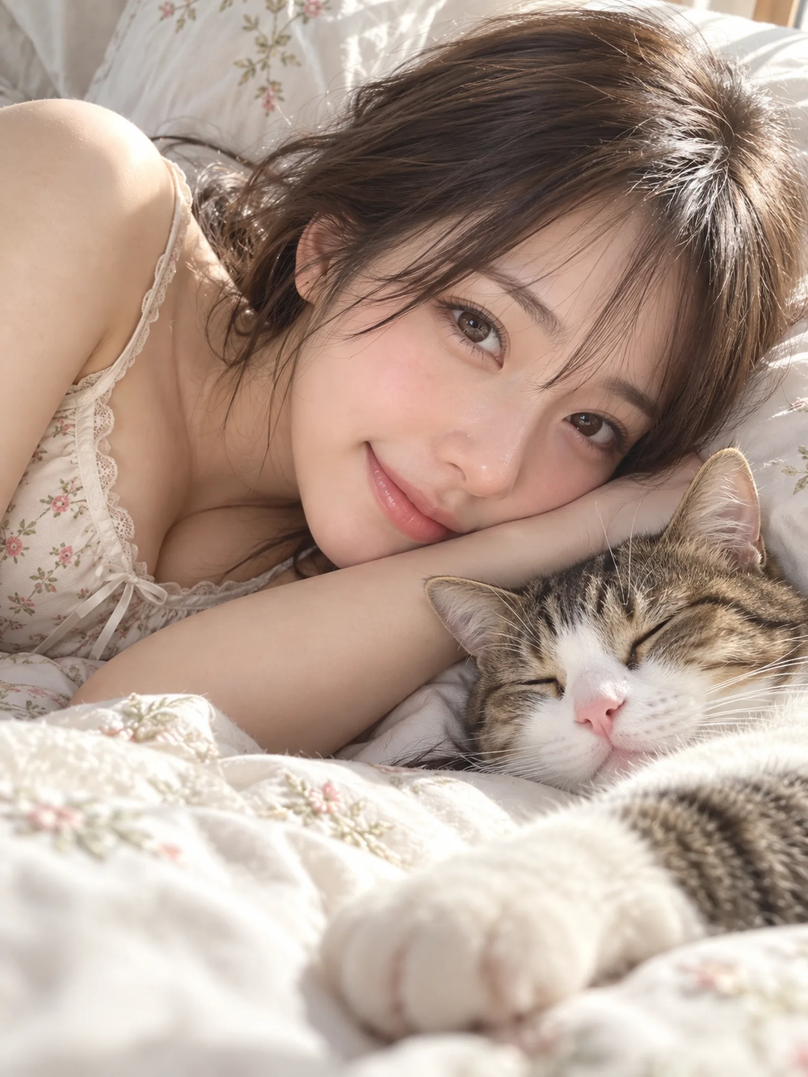 猫とならんで朝の光