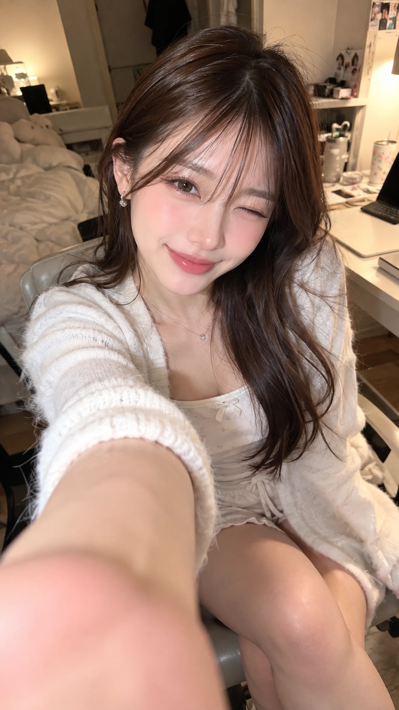 縦9:16、極めてフォトリアルなスマホ自撮り。