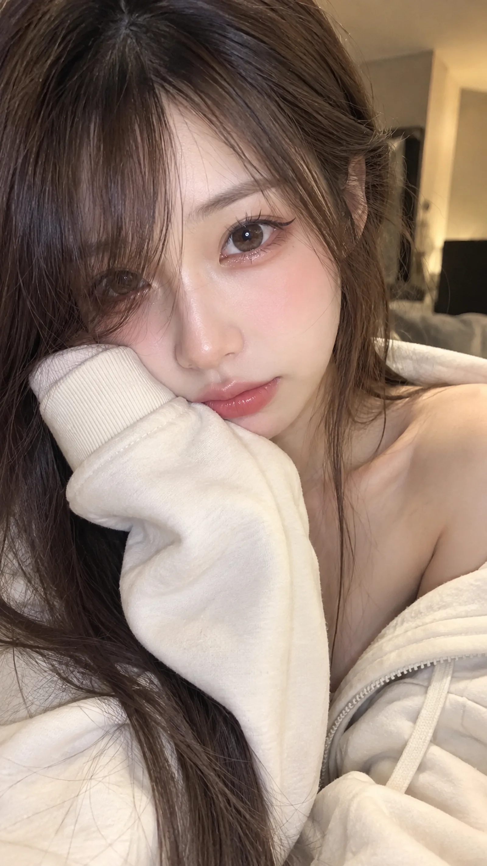 Photorealistic close-up selfie of an ado