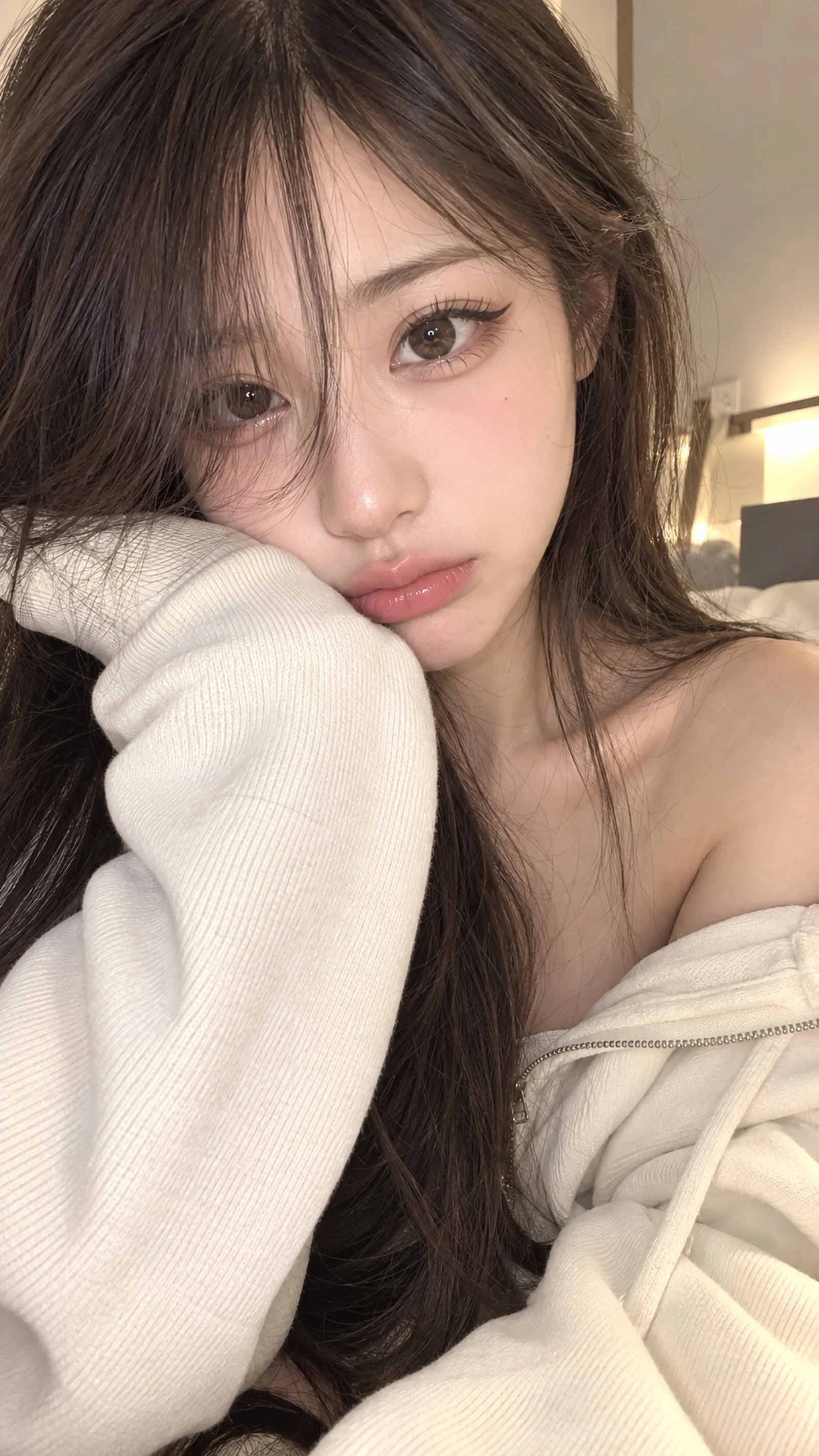 Photorealistic close-up selfie of an ado