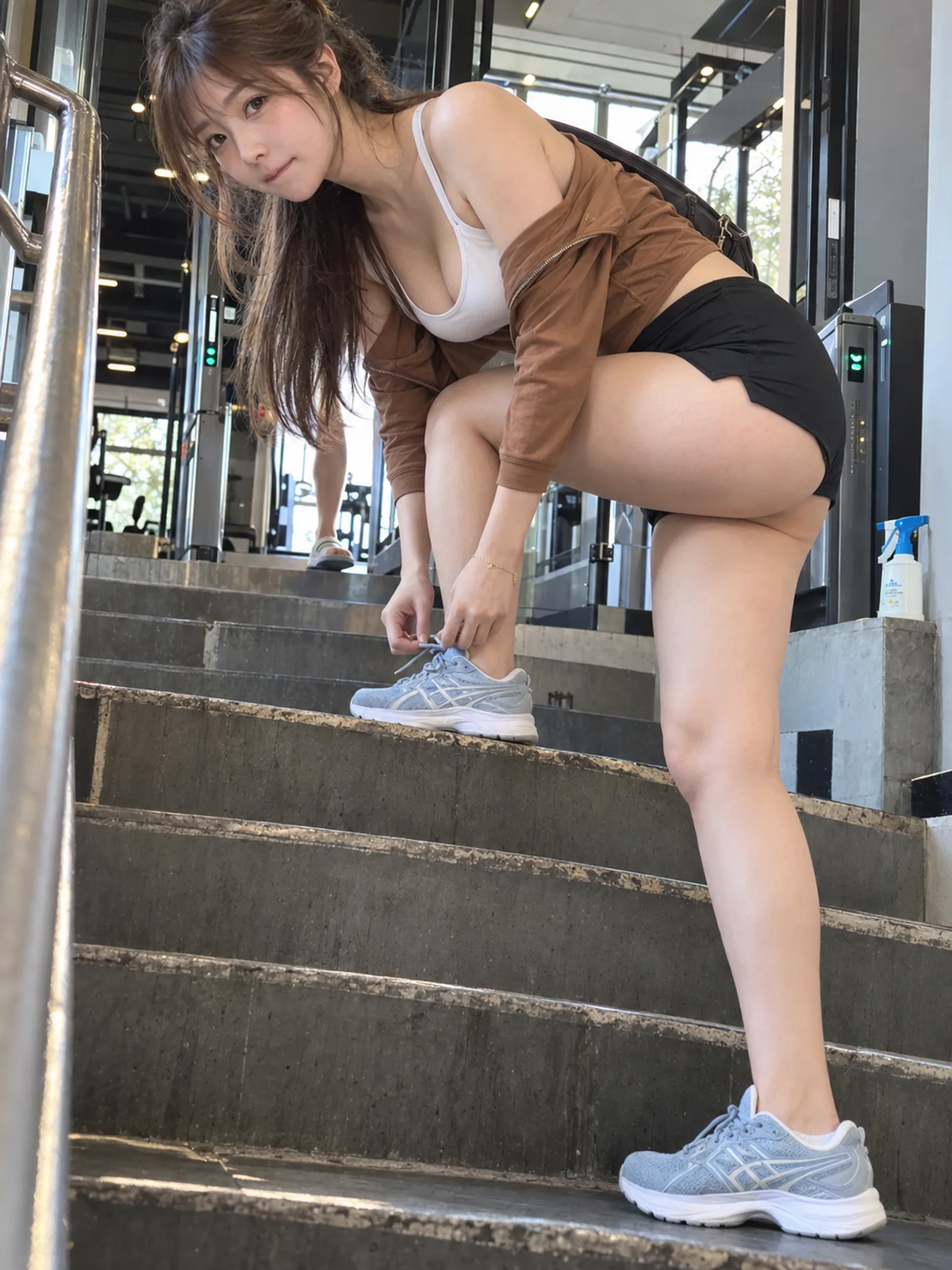 台阶上系鞋带